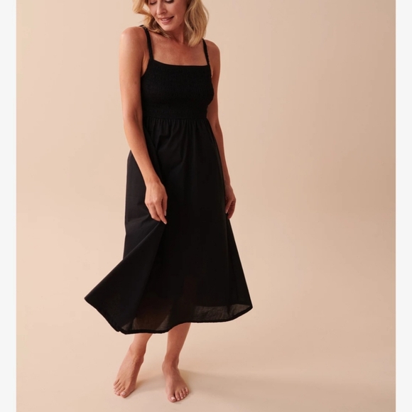 NWT La Vie En Rose Black Smocked Bust, Open Back Lightweight Maxi Dress Sz Large - Picture 2 of 13